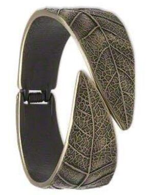 Womens Antique Gold Tone Cuff Bracelet Leaf Design Bangle
